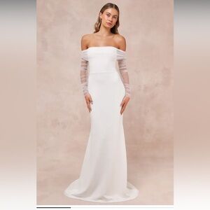 Beautifully Beloved White Mesh Off-the-Shoulder Maxi Dress